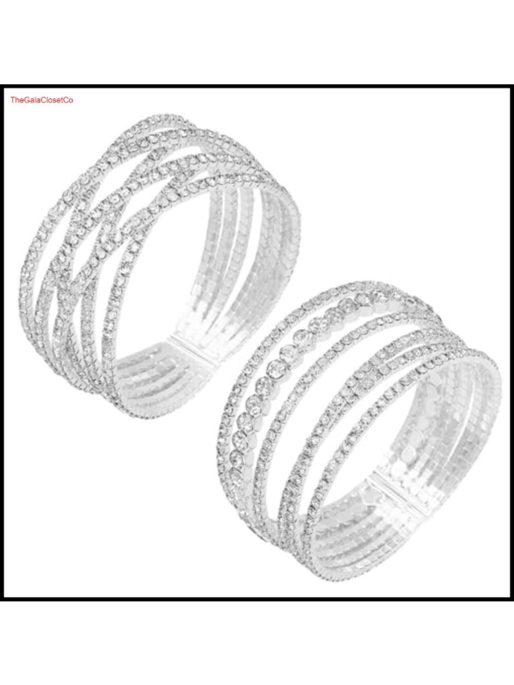 Rhinestone Crystal Cuff Bracelet Set Silver Adjustable Bridal Jewelry